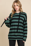 Regina Drawstring Striped Dropped Shoulder Hoodie