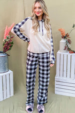 Avery Drawstring Hooded Top and Plaid Pants Lounge Set