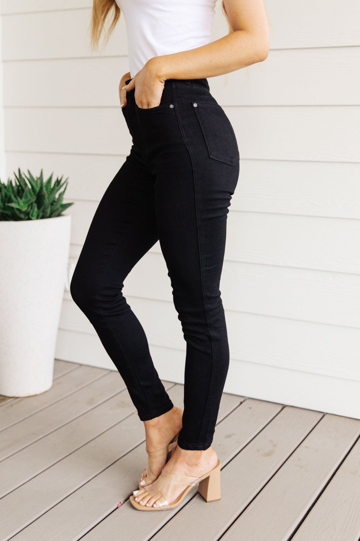 Audrey High Rise Control Top Classic Skinny Judy Blue Jeans in Black