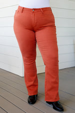 Autumn Mid Rise Slim Bootcut Judy Blue Jeans in Terracotta