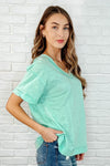 Basic Instinct Drop Shoulder V-Neck Tee in Mint
