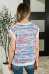 Blurred Beauty Textured Knit Top in Blue, Red and White