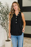 Buttoned Up Buttercup Sleeveless Top in Black