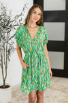 Chic Repeat V-Neck Dress in Multi-Color