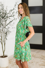Chic Repeat V-Neck Dress in Multi-Color