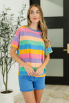 Color Theory Drop Shoulder Top in Blue, Yellow and Pink