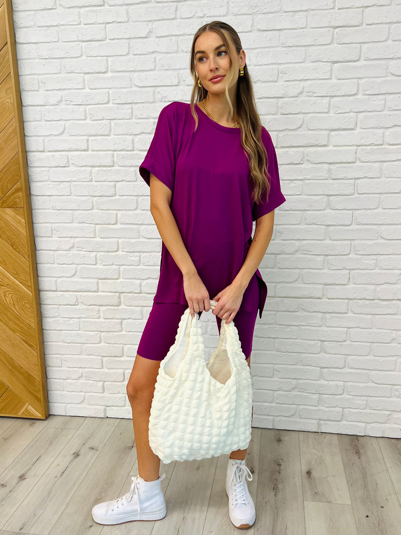 Comfy Cruising Top and Biker Shorts Set in Plum