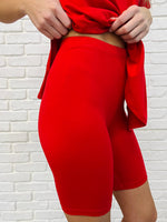 Comfy Cruising Top and Biker Shorts Set in Ruby Red