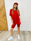 Comfy Cruising Top and Biker Shorts Set in Ruby Red