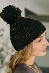 Cover Your Ears Pom Pom Beanie in Black