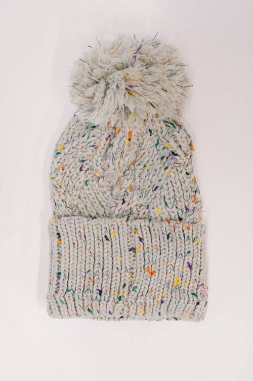 Cover Your Ears Pom Pom Beanie in Grey