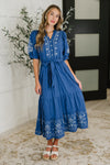 Delicate Devotion Puff Sleeve Dress in Blue