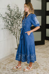 Delicate Devotion Puff Sleeve Dress in Blue