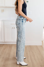 Dory High Waist Mineral Wash Raw Hem Wide Leg Judy Blue Jeans