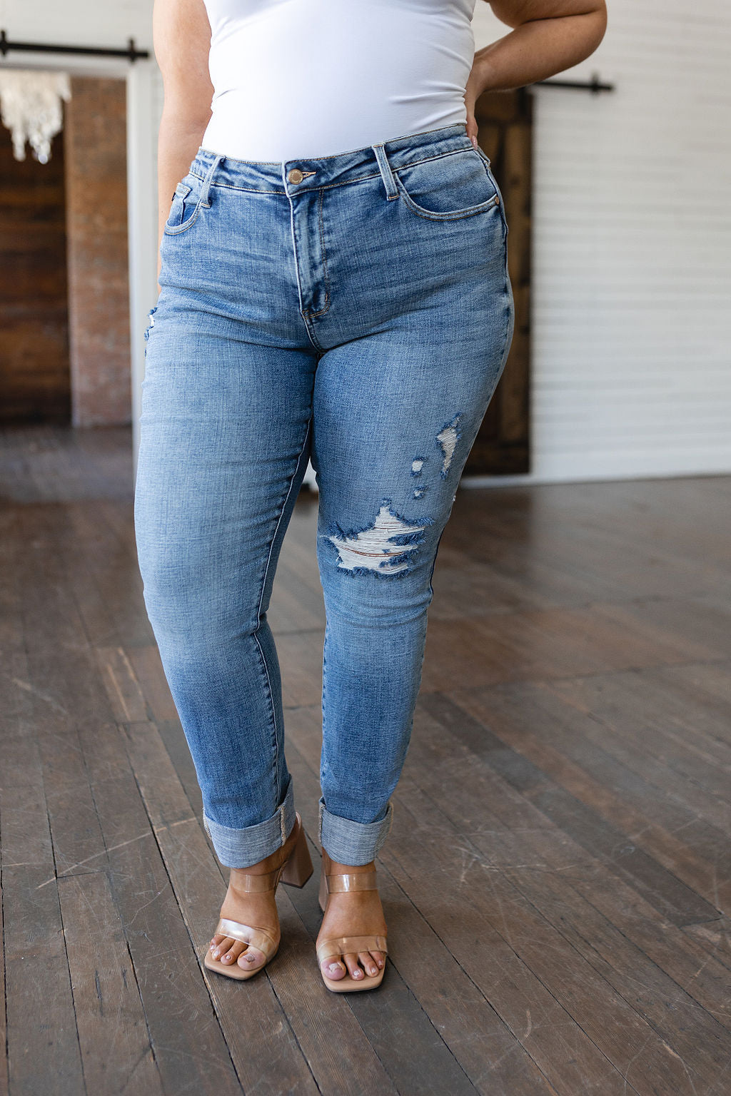 Elodie Mid Rise Distressed Boyfriend Judy Blue Jeans