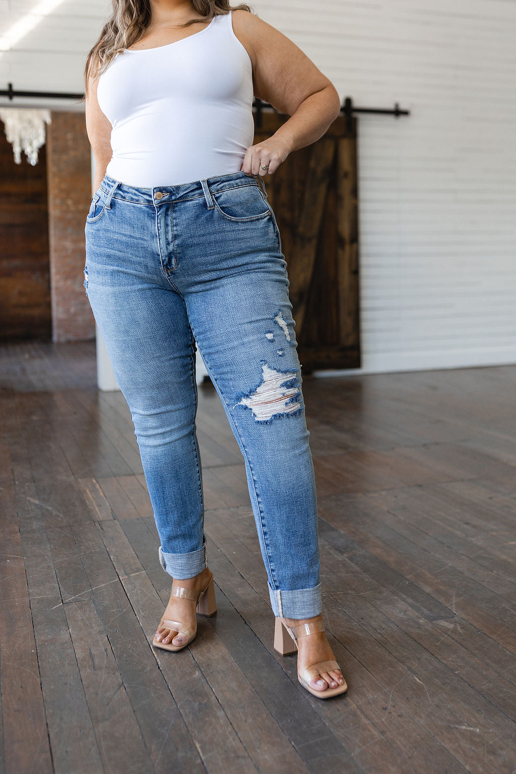 Elodie Mid Rise Distressed Boyfriend Judy Blue Jeans