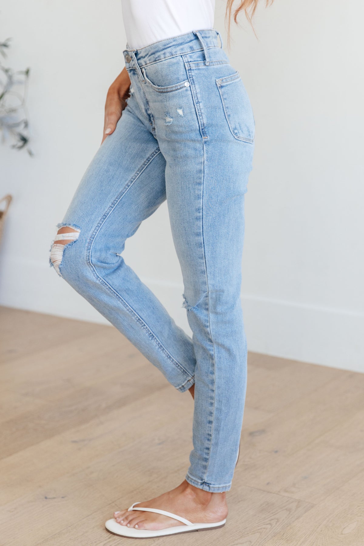 Eloise Mid Rise Control Top Distressed Skinny Judy Blue Jeans