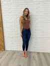 Fallon Mid Rise Adjustable Waist Raw Hem Skinny Judy Blue Jeans