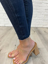 Fallon Mid Rise Adjustable Waist Raw Hem Skinny Judy Blue Jeans