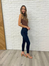 Fallon Mid Rise Adjustable Waist Raw Hem Skinny Judy Blue Jeans