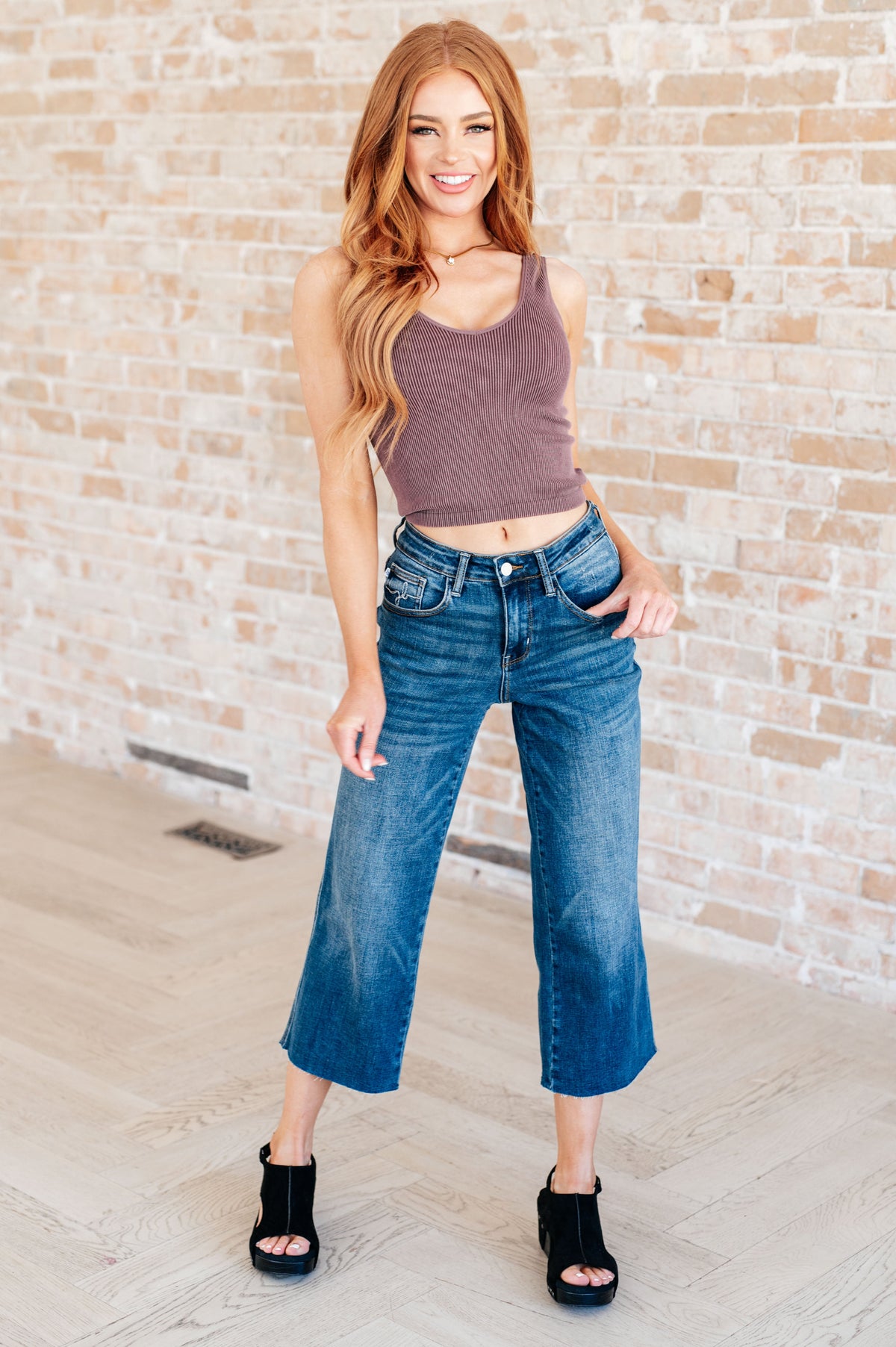 Hayes High Rise Wide Leg Crop Judy Blue Jeans