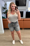 Greyson High Rise Button Fly Cuffed Judy Blue Shorts in Grey