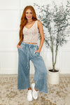 In or Out Wide Leg Cropped Pants Dusty Blue