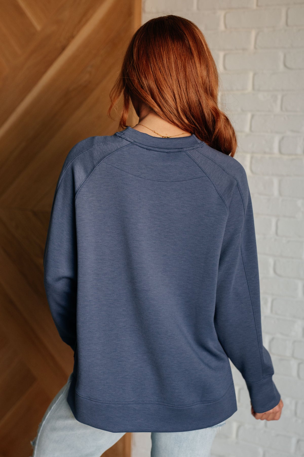 It's The Little Things Relaxed Scuba Pullover in Blue Indigo