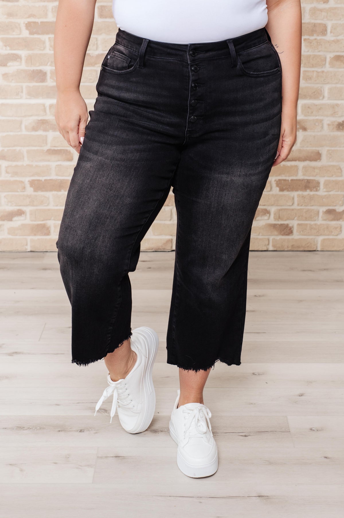 Ryan High Rise Button Fly Wide Leg Crop Judy Blue Jeans