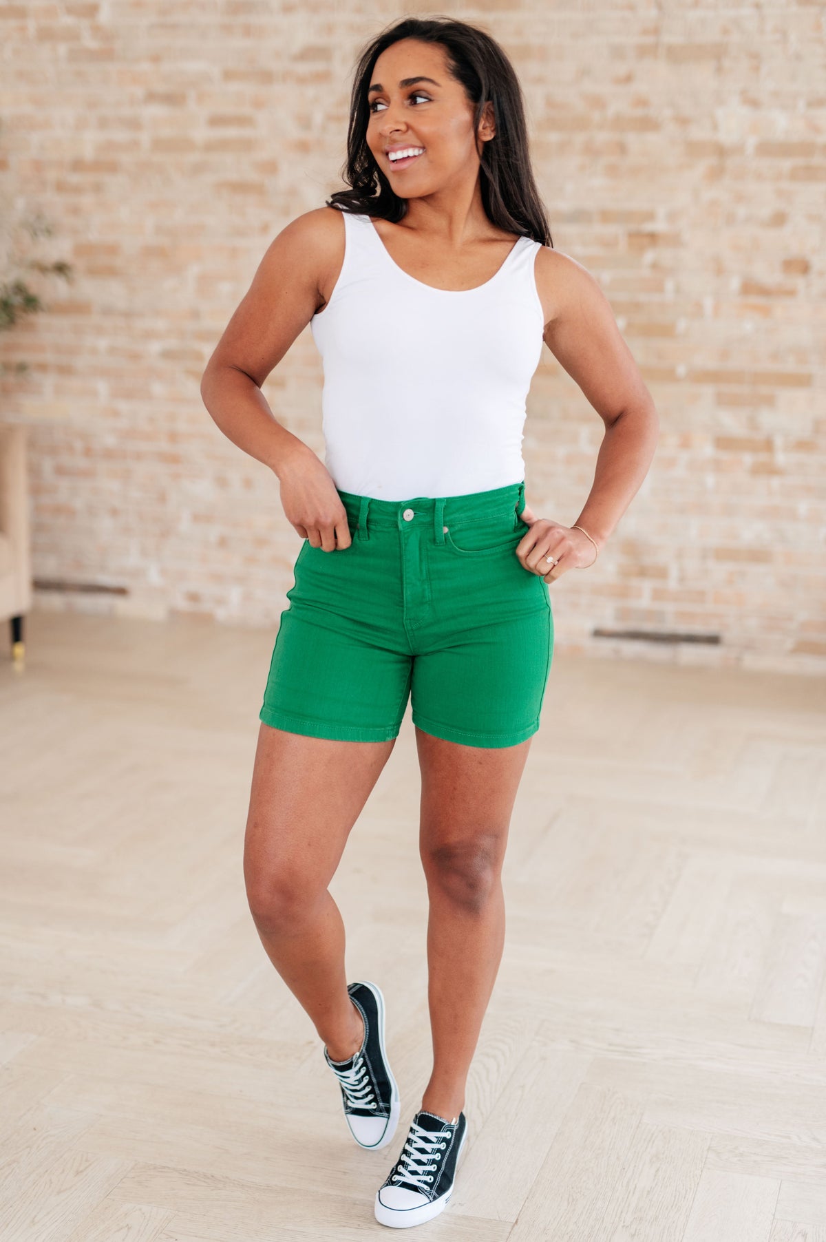 Jenna High Rise Control Top Cuffed Judy Blue Shorts in Green