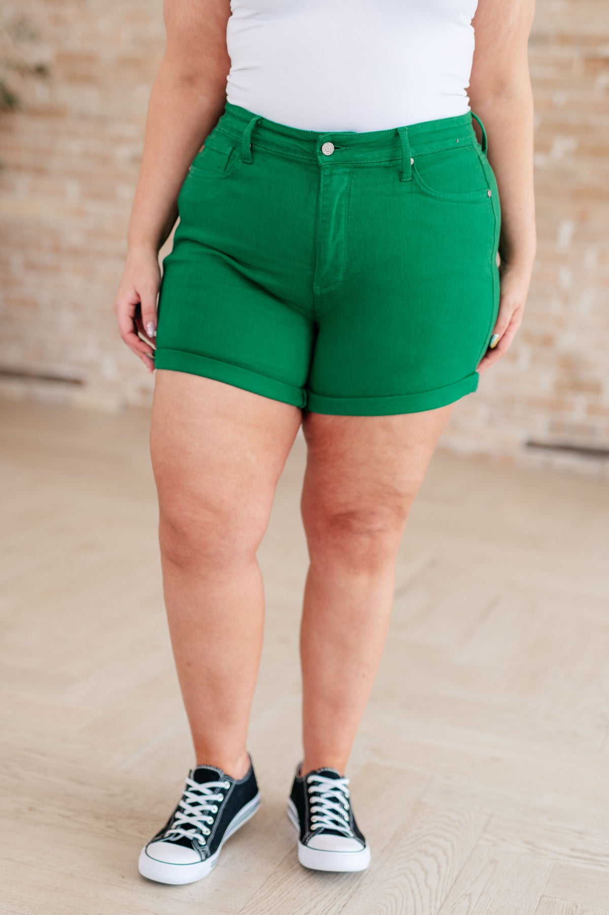 Jenna High Rise Control Top Cuffed Judy Blue Shorts in Green