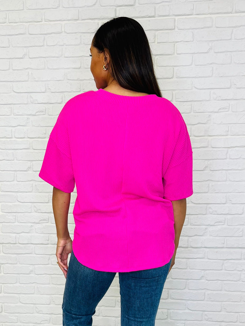 Just a Casual Girly V-Neck in Fuchsia