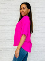Just a Casual Girly V-Neck in Fuchsia
