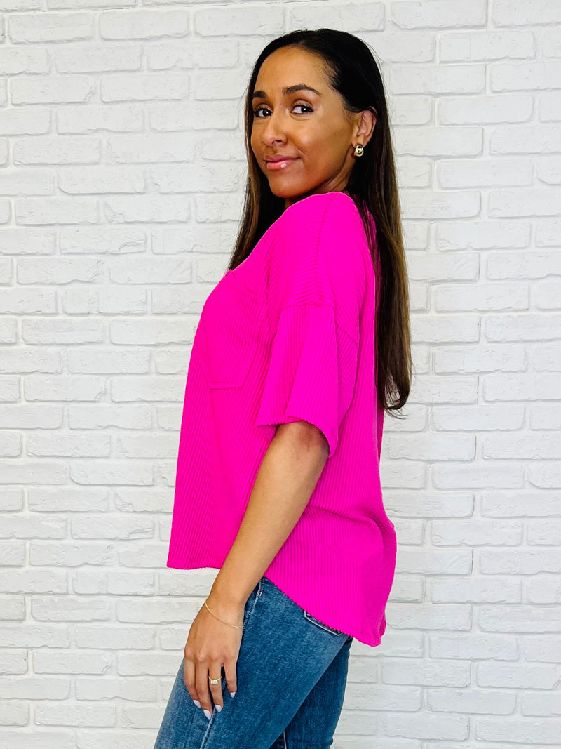 Just a Casual Girly V-Neck in Fuchsia