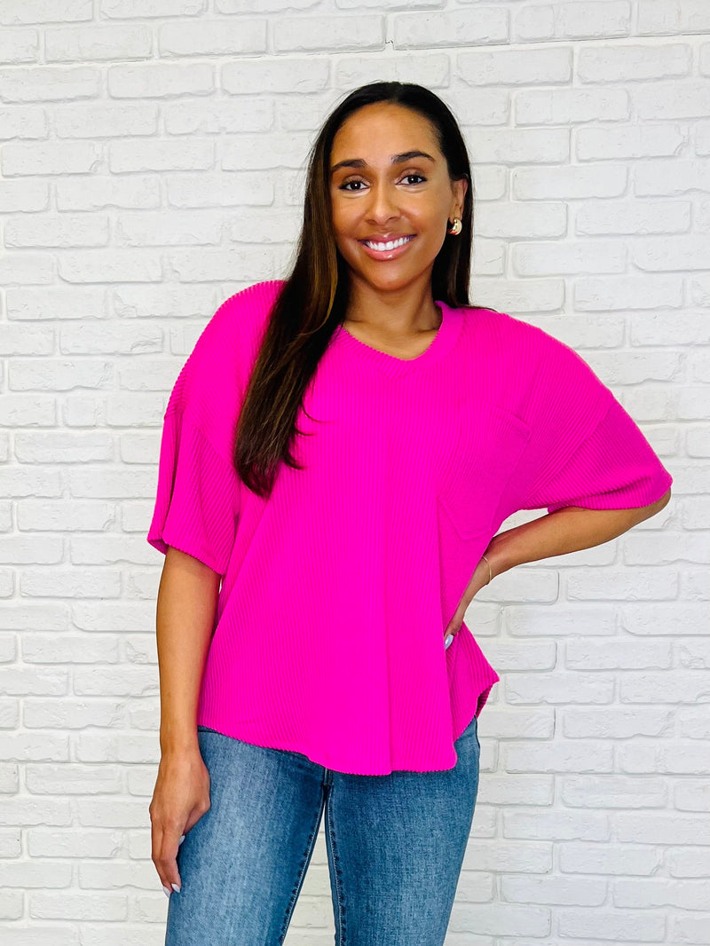 Just a Casual Girly V-Neck in Fuchsia