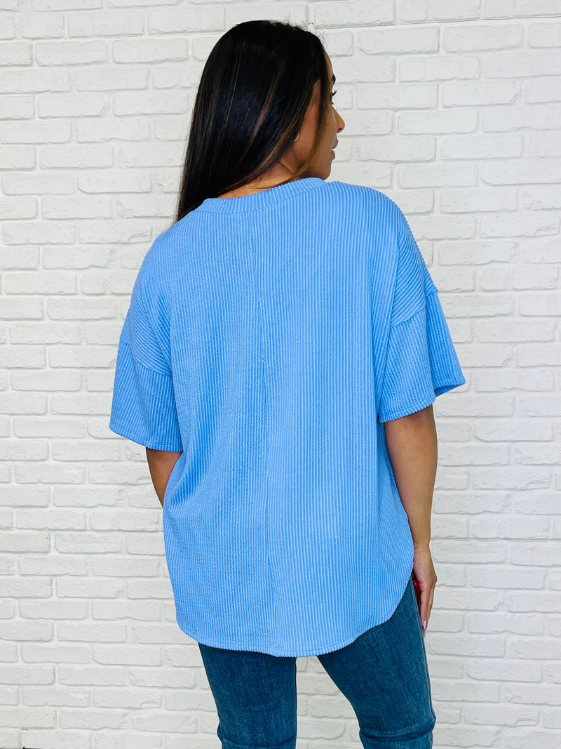 Just a Casual Girly V-Neck in Periwinkle Blue