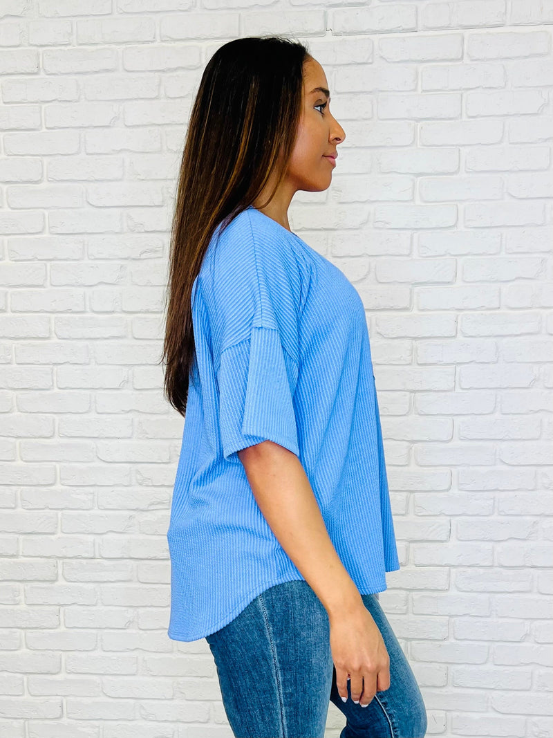 Just a Casual Girly V-Neck in Periwinkle Blue