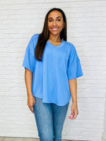 Just a Casual Girly V-Neck in Periwinkle Blue