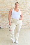 Selena High Rise Distressed 90's Straight Judy Blue Jeans in Bone