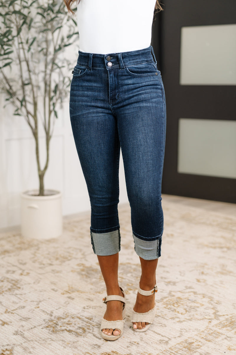 Karen High Rise Double Waist Band Capri Judy Blue Jeans