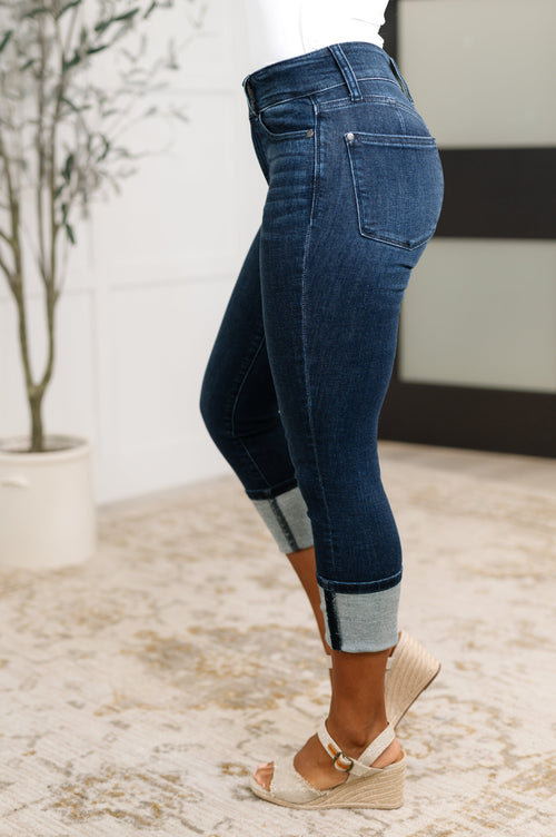 Karen High Rise Double Waist Band Capri Judy Blue Jeans