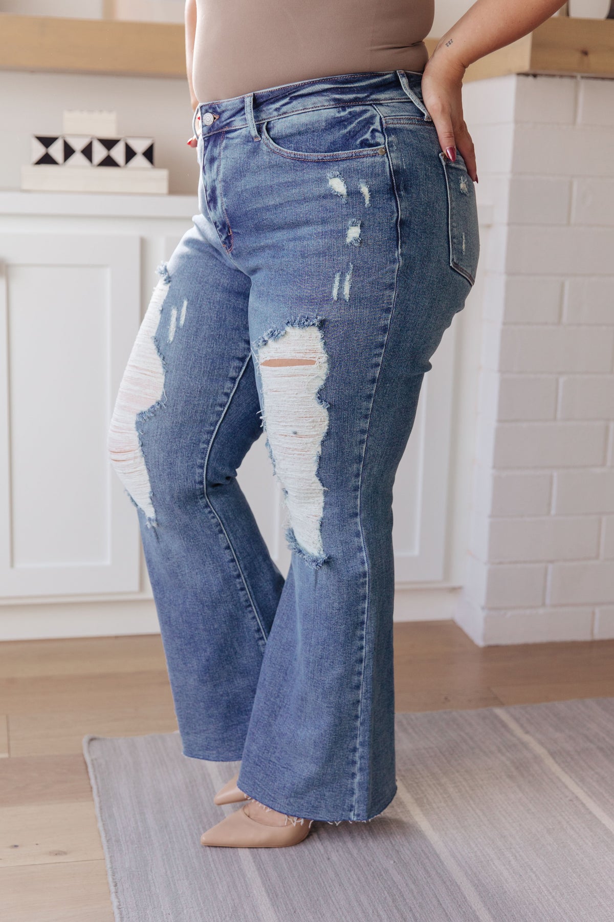 Kiana High Rise Heavy Destroy Flare Judy Blue Jeans