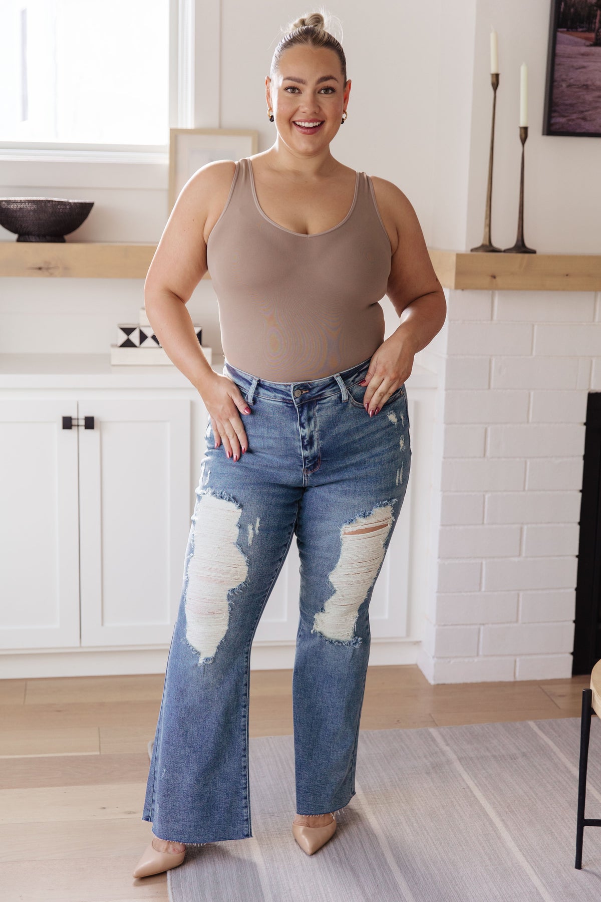 Kiana High Rise Heavy Destroy Flare Judy Blue Jeans