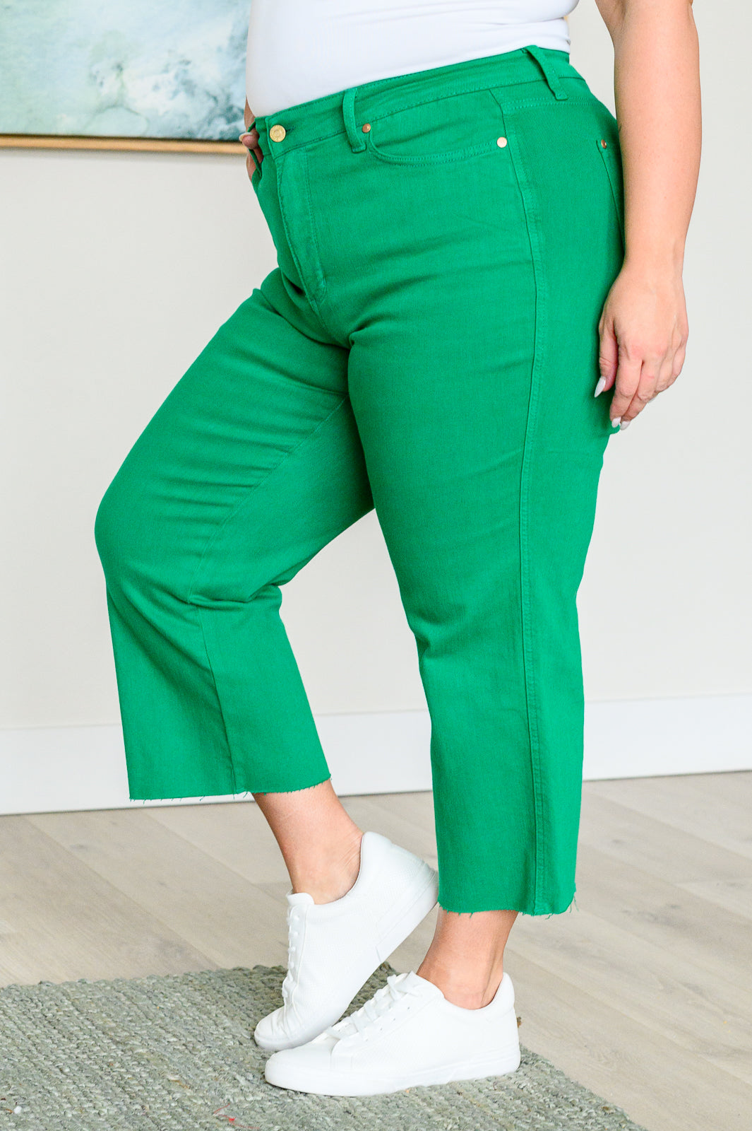 Lisa High Rise Control Top Wide Leg Crop Judy Blue Jeans in Kelly Green