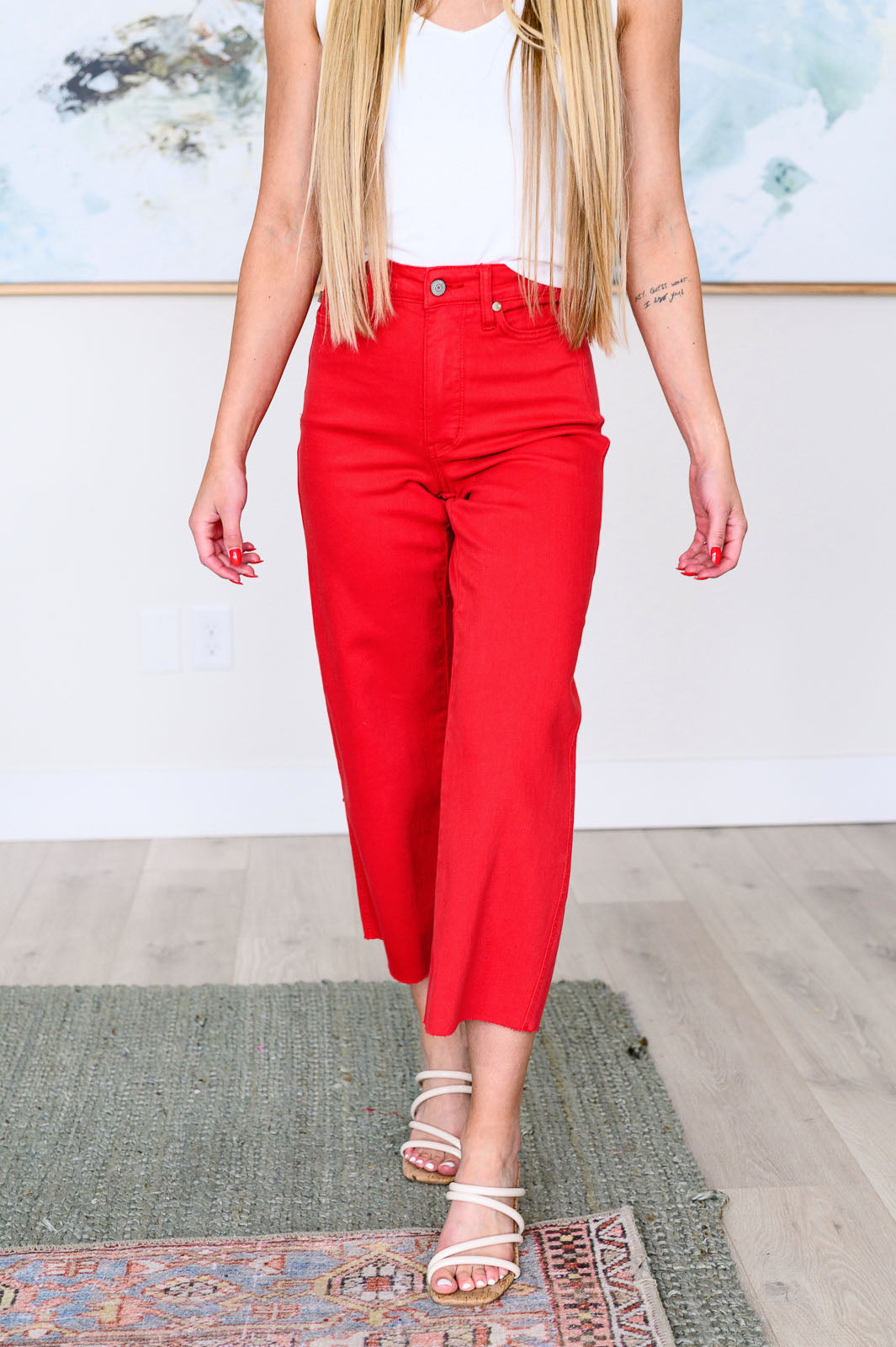 Lisa High Rise Control Top Wide Leg Crop Judy Blue Jeans in Red