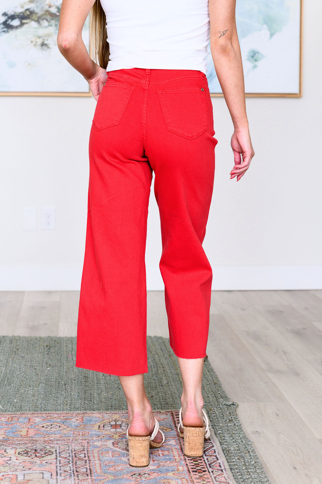 Lisa High Rise Control Top Wide Leg Crop Judy Blue Jeans in Red