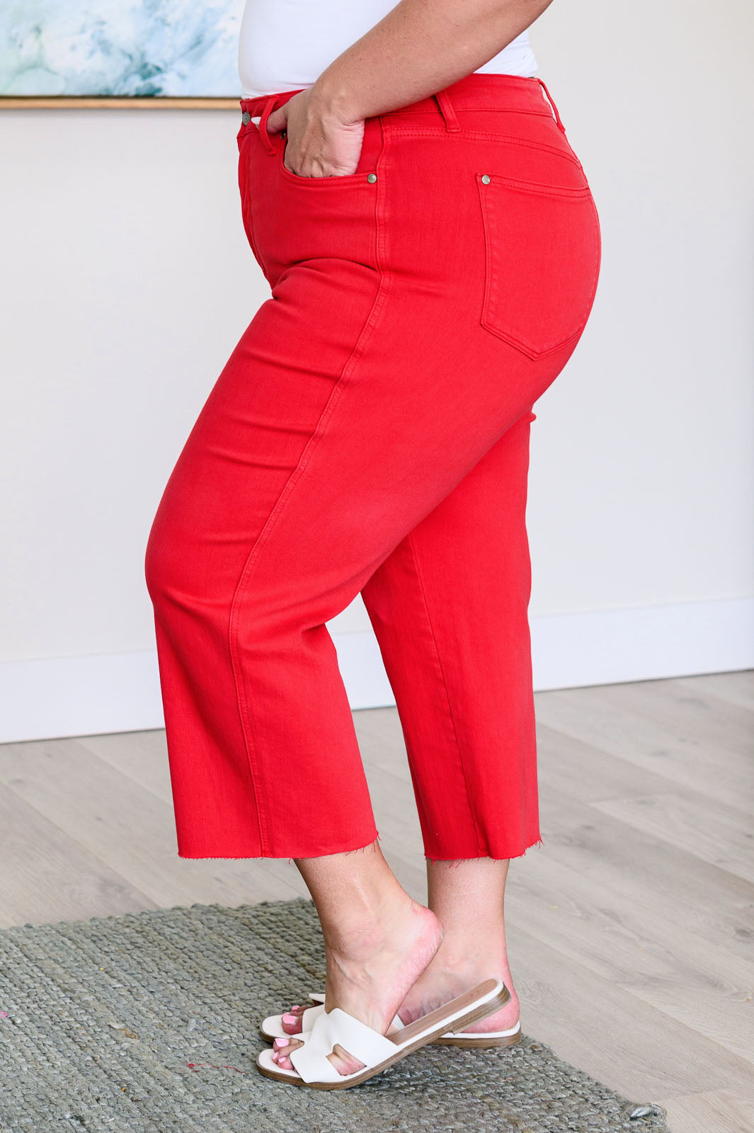 Lisa High Rise Control Top Wide Leg Crop Judy Blue Jeans in Red