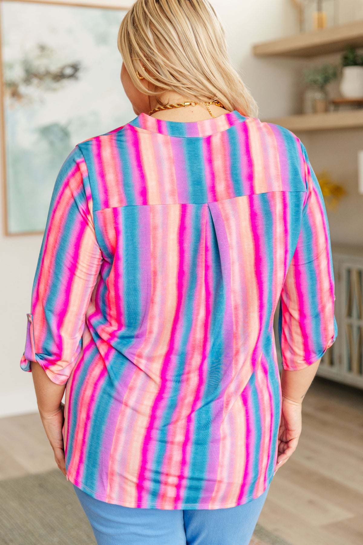 Lizzy Top in Blue and Pink Stripe