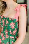 Low Effort, High Impact Tiered Dress in Green/Coral