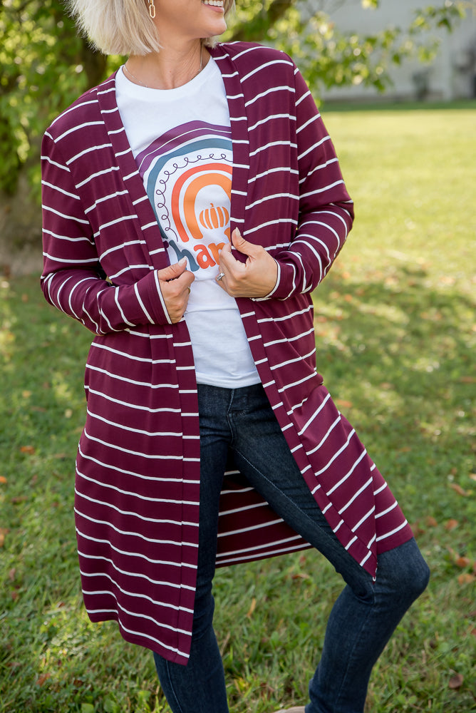 Change Your Stripes Cardigan in Wine